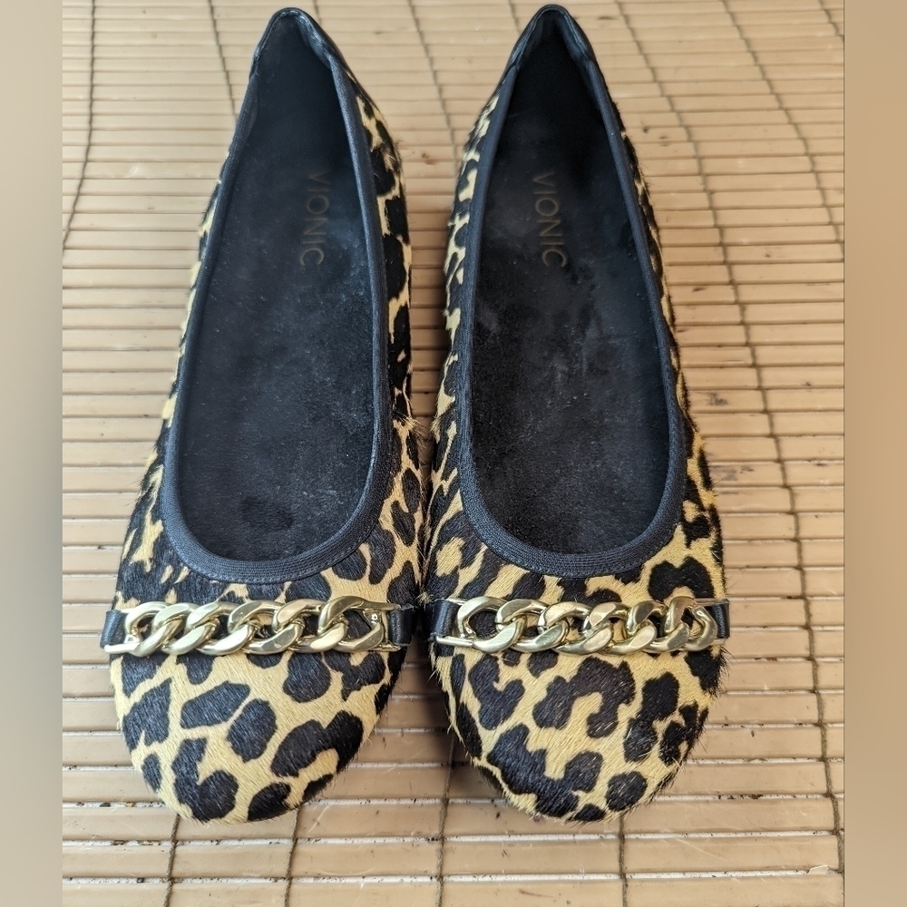 Vionic Spark "Pera" Flats Gold Chain Leopard Calf Hair Orthopedic Designed women - Picture 2 of 11